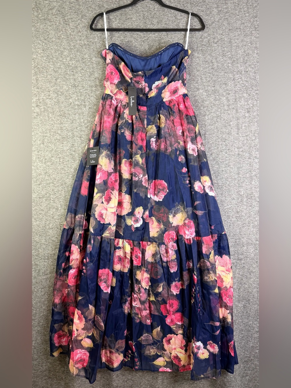 Lulus Roane Navy Floral Organza Bustier Maxi Dress Size M NWT - Picture 7 of 12